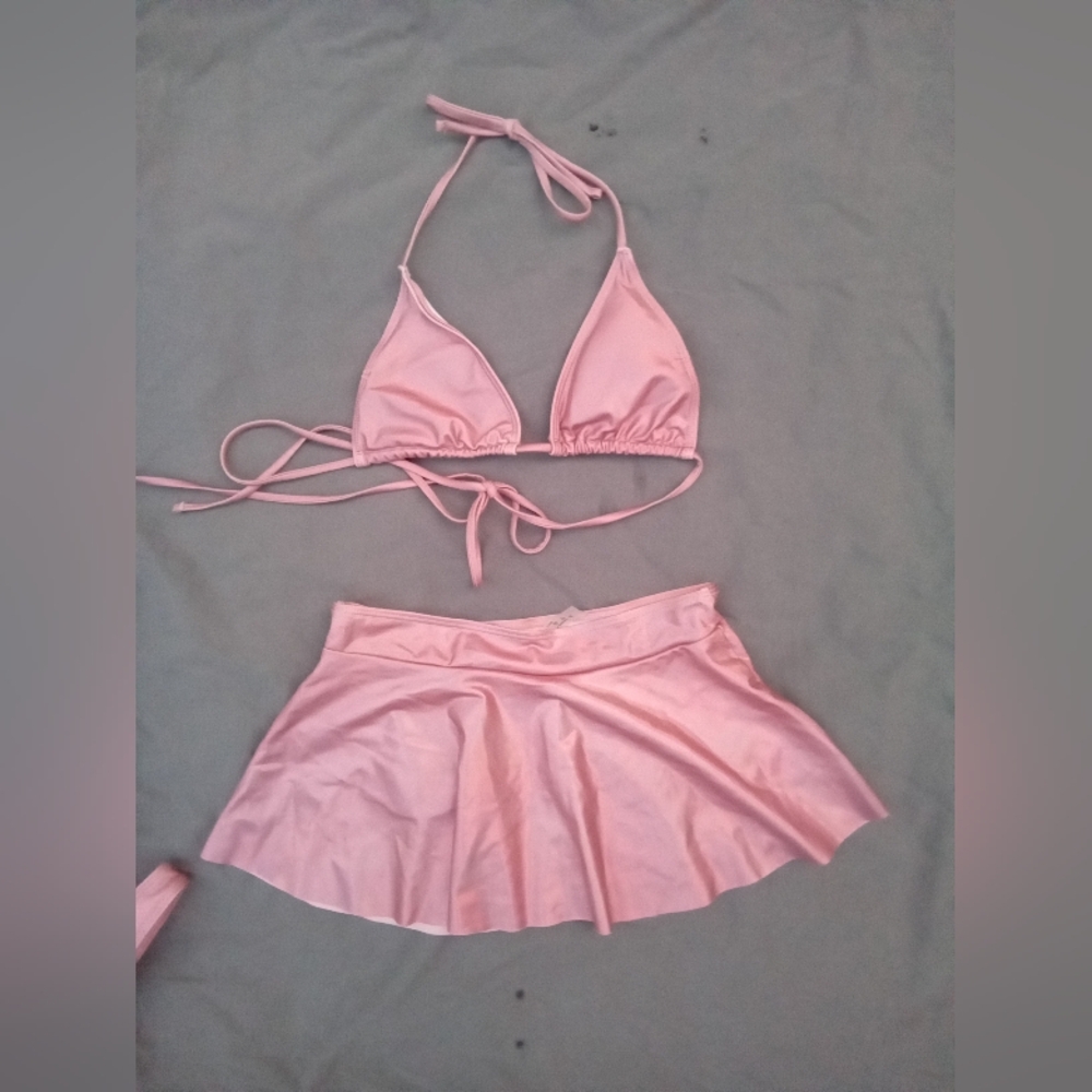 Pink Halter Bralette and Skirt Set